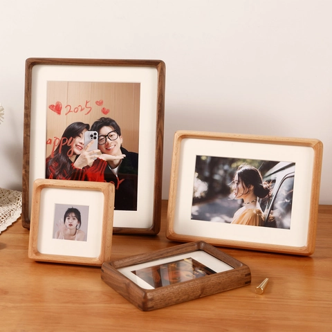 Cadre Photo En Bois Massif Noyer Hêtre Cadre Avec Passe-Partout Coins Arrondis Décoration Bureau Murale Minimaliste Nordique