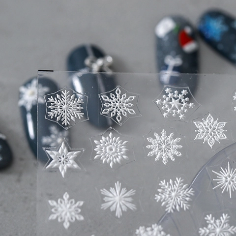 Snowflake Nail Art Stickers 3D Embossed White Blue Winter Christmas Decals Self Adhesive Manicure Decoration