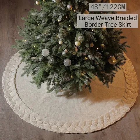 Weihnachtsbaumdecke Zopfmuster Strick Rund Acryl Feiertagsdekoration Haus Schmuck Weich Warm Traditionell