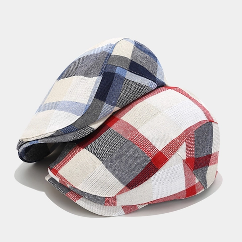 Vintage Geruite Platte Pet Katoen Ademend Newsboy Ivy Hoed Retro Britse Stijl Verstelbaar