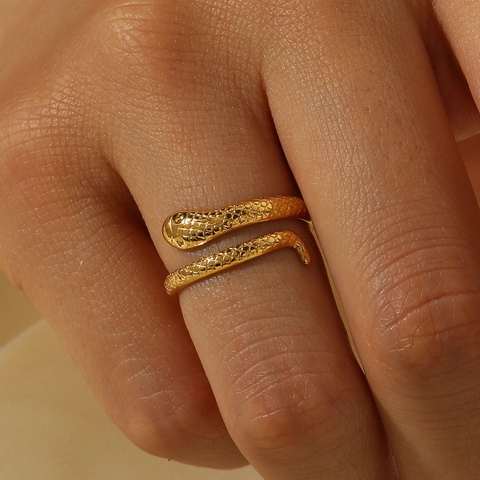 Schlangenring 18K Vergoldet Edelstahl Verstellbar Schuppentextur Mode Minimalistischer Schmuck Für Frauen