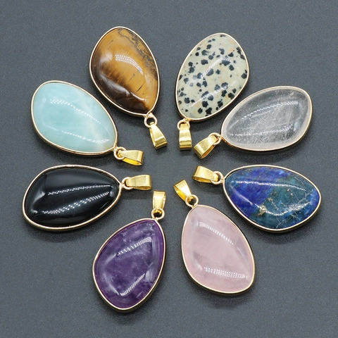 Natürlicher Stein Wassertropfen Anhänger Mit Vergoldetem Rand Polierter Edelstein Charm Für Diy Halsketten Und Schmuckherstellung