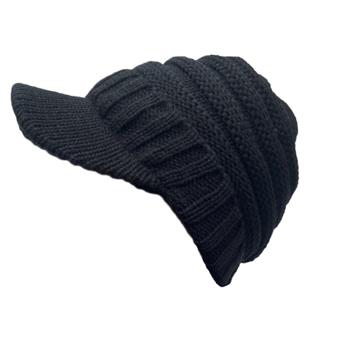 Knitted Visor Beanie Acrylic Winter Warm Windproof Outdoor Fashionable Hat For Men Women