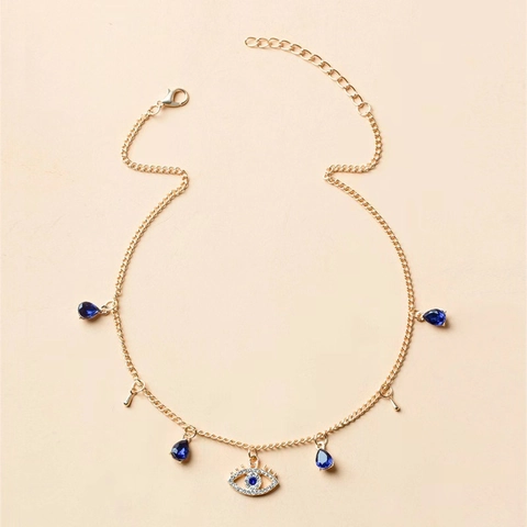 Evil Eye Anhänger Halskette Vergoldet Legierung Blauer Kristall Wassertropfen Charms Strass Mode Boho Schmuck Für Damen