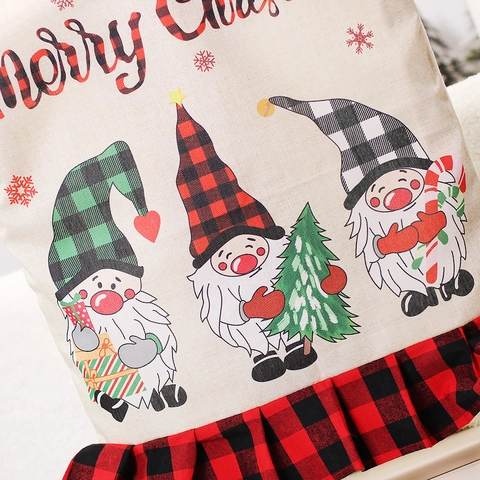 Christmas Chair Covers Plaid Ruffle Edge Linen Buffalo Plaid Gnome Chair Back Covers Dining Room Holiday Decor
