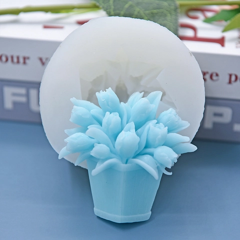 Tulip Flower Pot Silicone Mold 3D Flower Cluster Cake Fondant Chocolate Candle Resin DIY Baking Tool Modern Simple