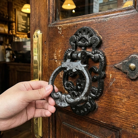 Vintage Cast Iron Door Knocker Oval Floral Heavy Metal Front Gate Handle Antique Decorative For Shop Garden Home