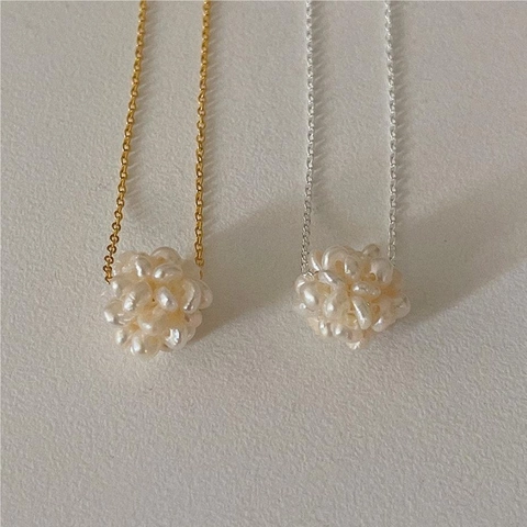 925 Sterling Silver Necklace With Artificial Pearl Cluster Flower Pendant Minimalist French Retro Jewelry For Women