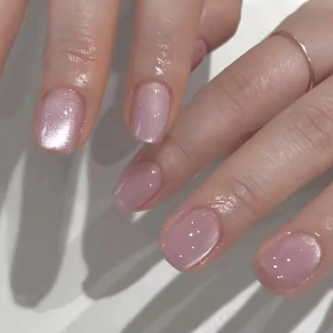 Korte Cat Eye Press On Nails Kristal Glinstering Ijs Transparant Minimalistische Kunstnagels Vrouwen Manicure Art