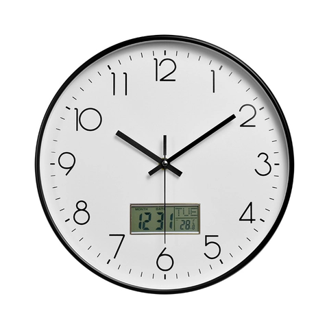 Ronde Wandklok Plastic Stil Quartz Uurwerk LCD Display Temperatuur Datum Week Numerieke Wijzerplaat Modern Decor Voor Thuis