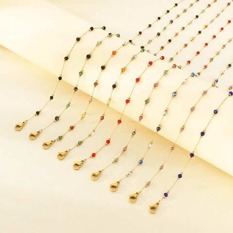 Edelstahl Halskette Und Armband Mit Bunten Facettierten Perlen Mode Schmuck Für Frauen