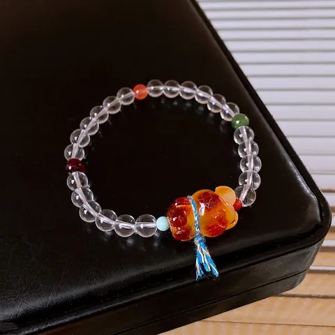 Weißkristall Jaspis Bernsteinfarben Perlenarmband Neuer Chinesischer Stil Geschnitzter Tieranhänger Handgefertigter Damen