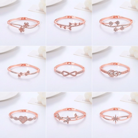 Bracciale Rigido da Donna in Lega di Strass a Forma di Cuore Fiore Farfalla Stella Oro Rosa Argento Placcato Gioielli Eleganti Regalo