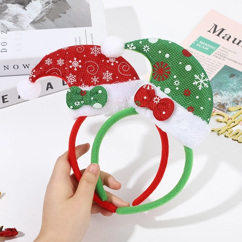 Cerchietto Natalizio Corna Di Renna Cappello Di Babbo Natale Tessuto Paillettes Fiocco Campanellino Accessorio Capelli Festa Bambini Adulti