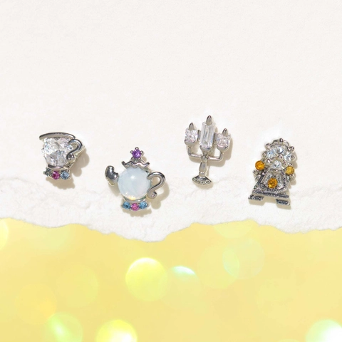 Teapot Cup Candlestick Stud Earrings Copper Zircon Silver Earring Post Geometric Cute Fashion Jewelry For Women