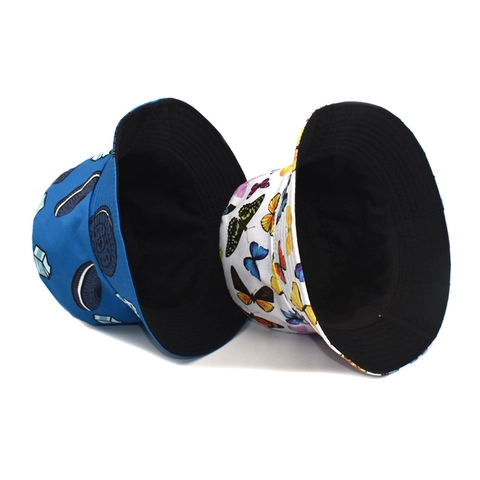 Chapeau Bob Imprimé Papillon Réversible Double Face Protection Solaire Bord Large Extérieur Unisexe Polyester Pêcheur