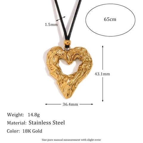 Collar Con Colgante De Corazón Acero Inoxidable Textura Fundida Martillada Corazón Hueco Estilo Retro Joyería Mujer