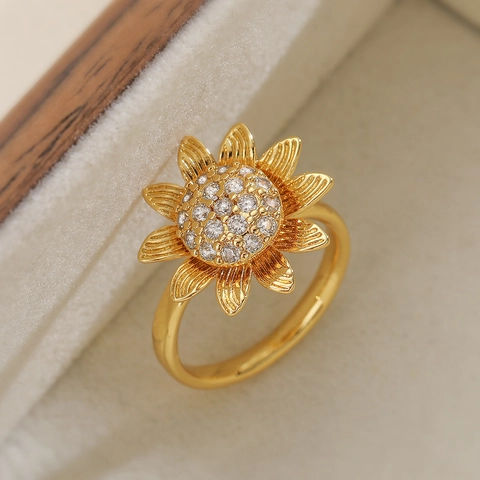 Adjustable Open Ring Copper Plated 18K Gold Micro Pave Zircon Flower Butterfly Heart Animal Shapes Rotating Fashion Jewelry
