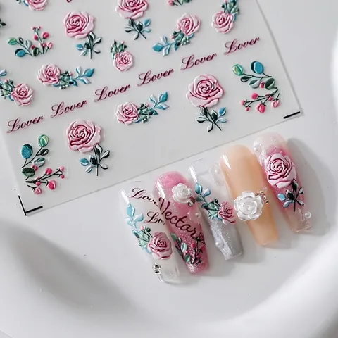 Autocollants D'Art D'Ongles Roses En Relief 5D Style Japonais Autocollants Décoration De Manucure Femmes