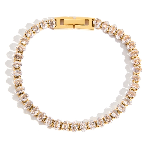 Bracciale Tennis In Acciaio Inossidabile Con Zirconia Cubica Ovale Da Donna Placcato Oro Gioielli Eleganti Geometrici Impermeabili Ipoallergenici