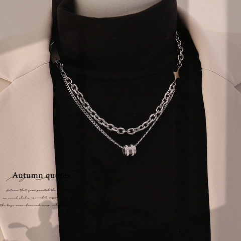 Double Layer Necklace 304 Stainless Steel Star Cylindrical Pendant Hip Hop Punk Clavicle Chain Minimalist Jewelry For Women Men