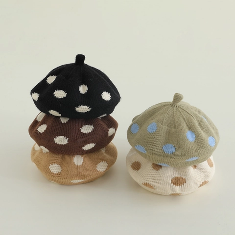 Basco In Maglia Per Bambini A Pois Caldo Inverno Autunno Retro Cappello Da Pittore Bambina Bambino