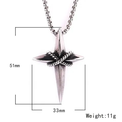 Collana Con Ciondolo A Croce Stella A Quattro Punte Punk Da Uomo Acciaio Inossidabile Con Nodo In Corda Gioielli Retro