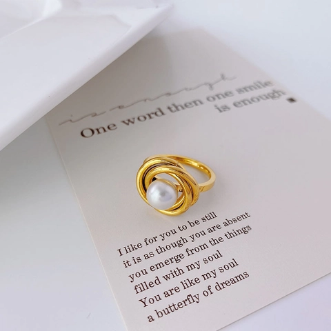 Titanstahl Künstliche Perlenring Spirale Wicklung Mehrlagig Verdreht Gold Minimalistisch Retro Fingerschmuck Damen