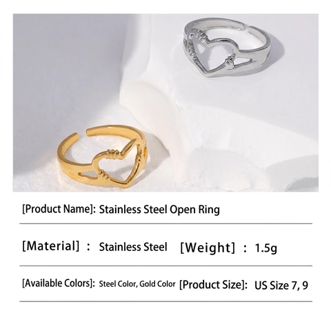 Anello Cuore Cavo In Acciaio Inossidabile Aperto Regolabile Minimalista Stile Dolce Gioielli Di Moda Per Donna
