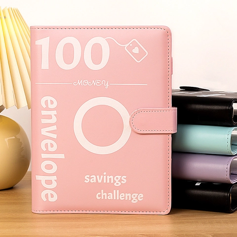Enveloppe Spaaruitdaging Binder PU Leer Metalen Ring Budget Planner Plastic Zakken Geld Organisator Tracking