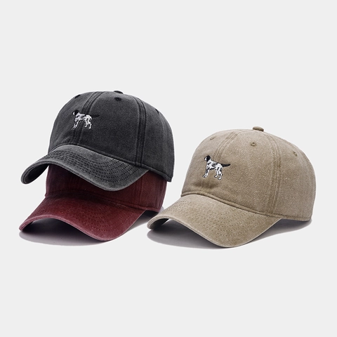 Dog Embroidery Baseball Cap Washed Cotton Distressed Vintage Dad Hat Adjustable Sun Shade Outdoor Casual Headwear