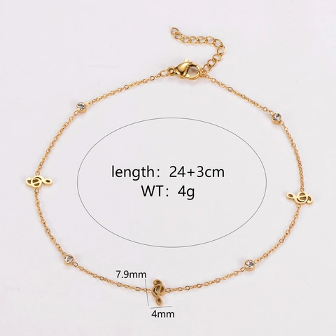 Cavigliera Nota Musicale Placcata Oro 18K Acciaio Inossidabile 304 Con Ciondolo Chiave Di Violino Zircone Per Donna