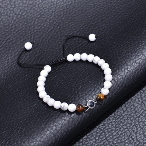 Bracciale In Perle Di Pietra Naturale Pietra Da Proiezione Ti Amo In Più Lingue Cordino Regolabile Gioielli Di Moda