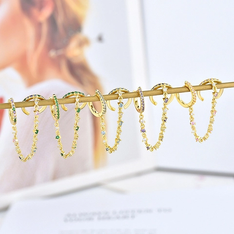 Perno in Argento Sterling 925 Orecchini a Cerchio Collegati con Catena in Rame Strass Gioielli alla Moda Accessorio per Donna Regalo