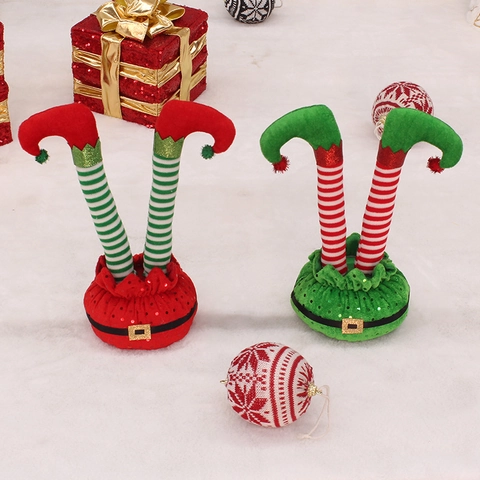 Décoration Jambes De Lutin De Noël À L'envers Velours Paillettes Rayées Décor De Table Festif Pour Fête De Vacances Maison