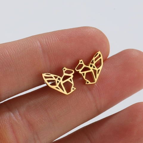 Pendientes De Botón De Acero Inoxidable Minimalistas Ardilla De Origami Hueca Joyas Geométricas Para Mujeres