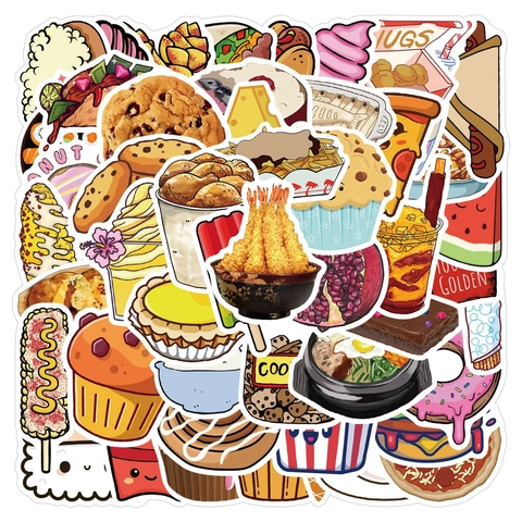 Simpatici Adesivi Cibo Cartoni Animati Impermeabili PVC Kawaii Graffiti Decalcomanie Per Laptop Bagaglio Moto Pizza Donut