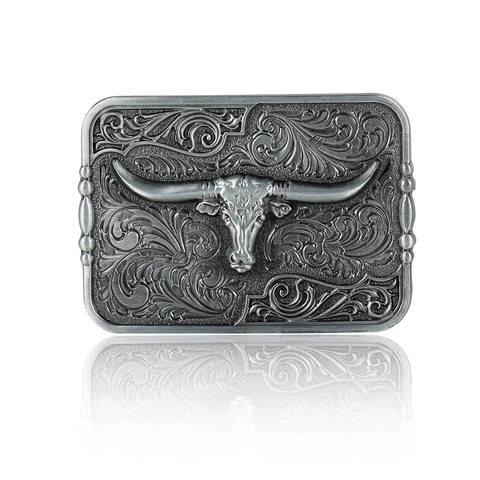 Vintage Western Cowboy Belt Buckle Zinc Alloy Antique Silver Bronze Longhorn Bull Head Relief Filigree For Men Punk Style