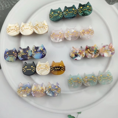 Süße Cartoon Drei Katzenköpfe Haarklammer Acetat Entenschnabel Seitenclip Schöne Haaraccessoires Für Frauen Mädchen