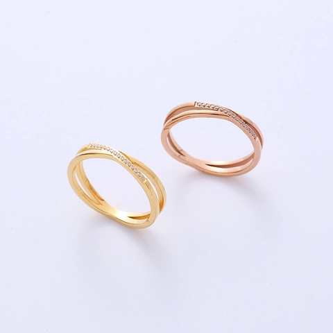 Stainless Steel Cross Ring Cubic Zirconia Micro Inlaid Double Layer Geometric Minimalist Jewelry For Women