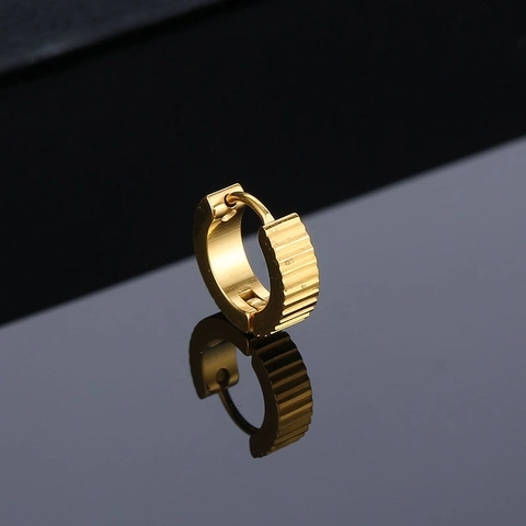 Hoop Earrings Stainless Steel Vertical Striped Gear Texture Punk Hip Hop Unisex Fashion Jewelry Polished Durable Design