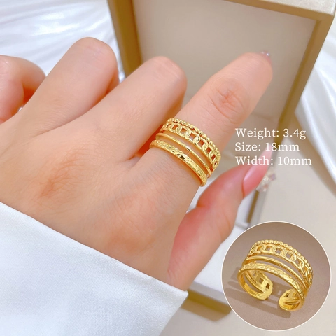 Minimalistischer Mehrlagiger Kettenring Vergoldetes Messing Offen Verstellbar Geflochten Strukturiert Fingerschmuck Für Damen