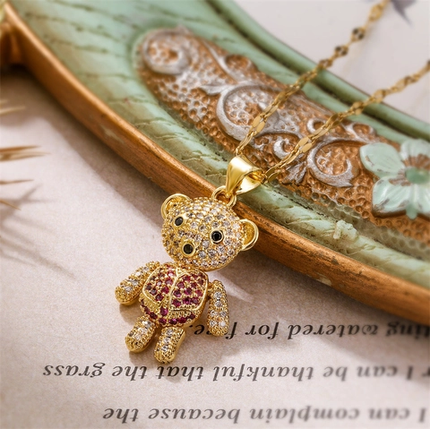 Collana Con Ciondolo A Forma Di Orso Alla Moda Arti Mobili Gioielli In Rame Con Zirconi Strass Simpatico Accessorio Per Donne
