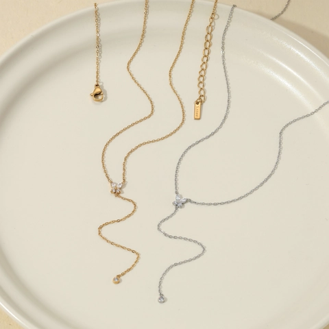 Y-Halskette Schmetterling 304 Edelstahl Zirkonia Lange Kette Lariat Stil Für Damen Minimalistischer Schmuck