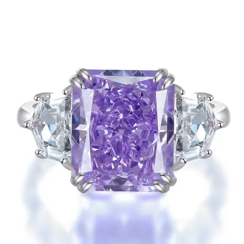 925 Sterling Silver Radiant Cut Rectangle Purple Yellow Rhinestone Ring For Women Vintage Elegant Party Jewelry Flower Ring