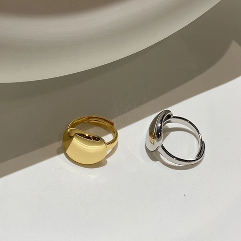 Anello Aperto In Rame Minimalista Geometrico Superficie A Specchio Liscia Regolabile Gioielli Stile Ins Per Donne