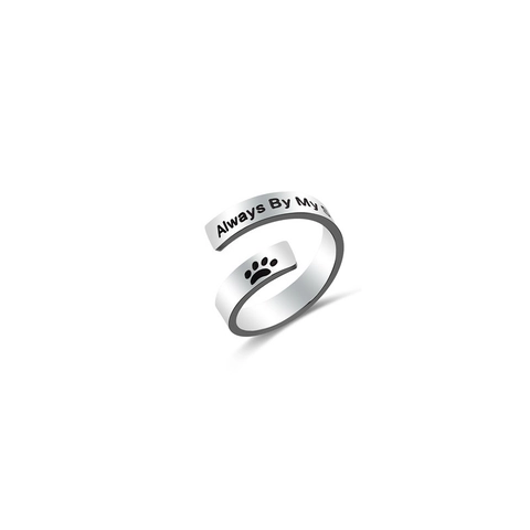 Stainless Steel Always By My Side Engraved Open Ring Paw Print Pet Memorial Minimalist Personalized Jewelry For Men Women