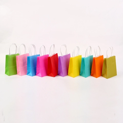 Solid Color Kraft Paper Gift Bags With Twisted Rope Handles Versatile Handheld Shopping Favor Packaging Bags For Party Wedding Business