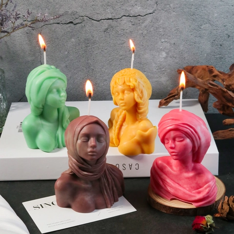 Girl Bust Portrait Silicone Candle Mold 3D Female Figure DIY Handmade Aromatherapy Soap Plaster Crafting Reusable