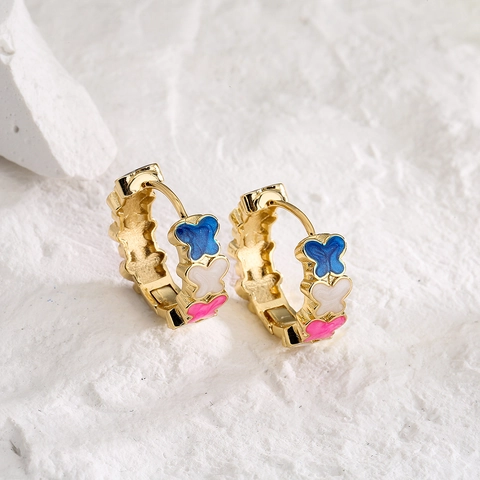 Hoop Earrings 18K Gold Plated Copper Colorful Enamel Butterfly Clover Geometric Chic Jewelry For Women